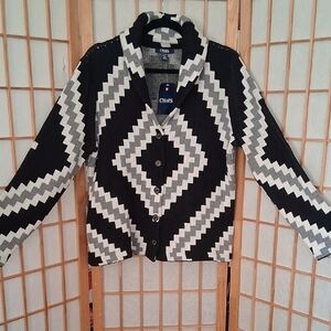 Chaps Black & White Geometric Knit Cardigan